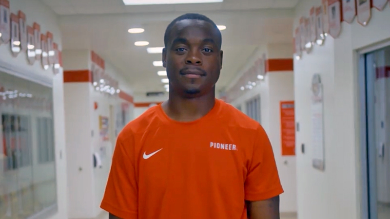 Jeremy Maclin stands in the middle of the halls of Kirkwood High School’s athletic training facility